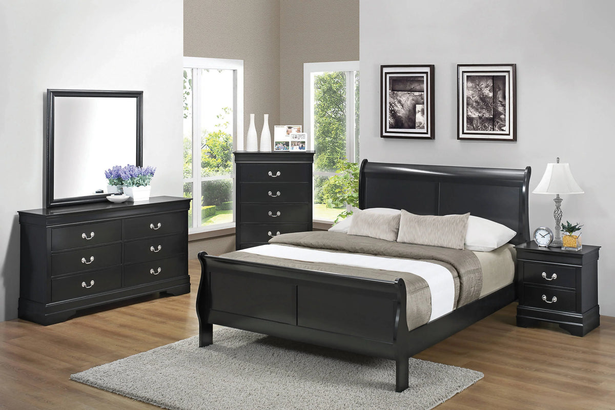 Louis Philippe Eastern King Panel Sleigh Bed Black - 212411KE Pie's Variety Store