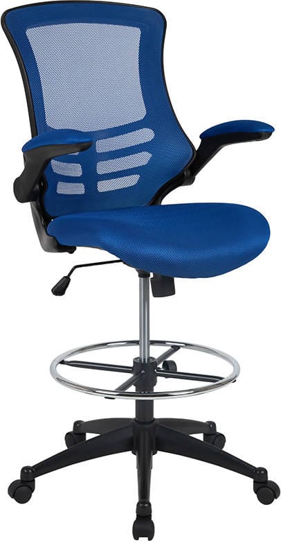 Mid-Back Mesh Ergonomic Drafting Chair with Adjustable Foot Ring and Flip-Up Arms - BL-X-5M-D-BLUE-GG / BL-X-5M-D-DKGY-GG / BL-X-5M-D-GG / BL-X-5M-D-RED-GG / BL-X-5M-D-WH-GG ADRIAN'S ELECTRONICS