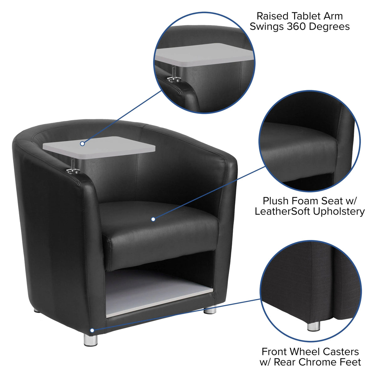 Black LeatherSoft Guest Chair with Tablet Arm