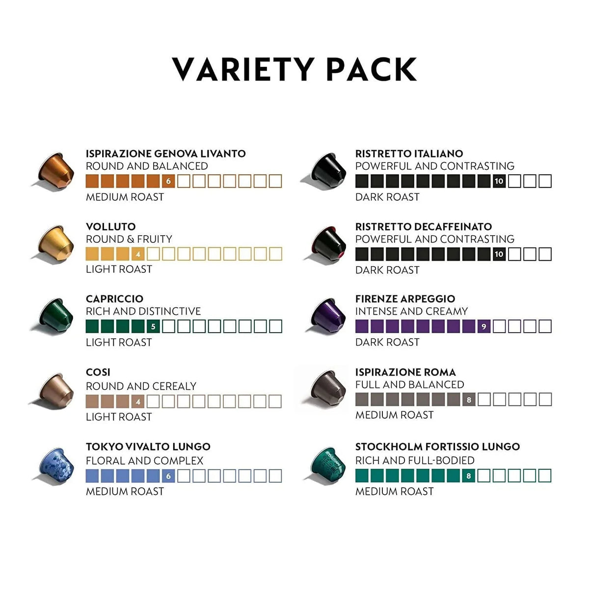 Nespresso OriginalLine Ispirazione Medium Roast Espresso Coffee Capsules Variety Pack (100 Count) allows you to explore the rich tastes of some of our most popular coffees for the Nespresso Original Line system - NES-205 Elegant AccScents