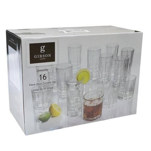 Gibson/Gibson Glass Tumblers 16 Piece-Gibson Home Jewelite 16 Piece Tumbler and DOF Set