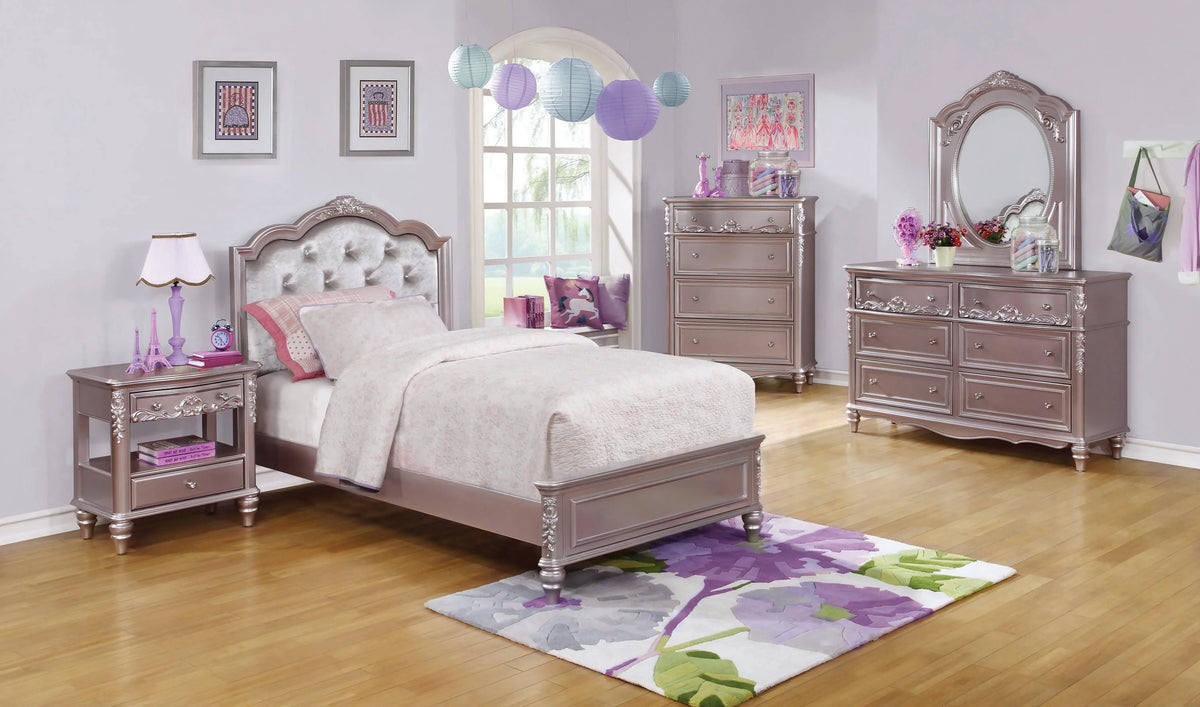 Caroline Twin Upholstered Bed Metallic Lilac And Grey - 400890T Pie's Variety Store