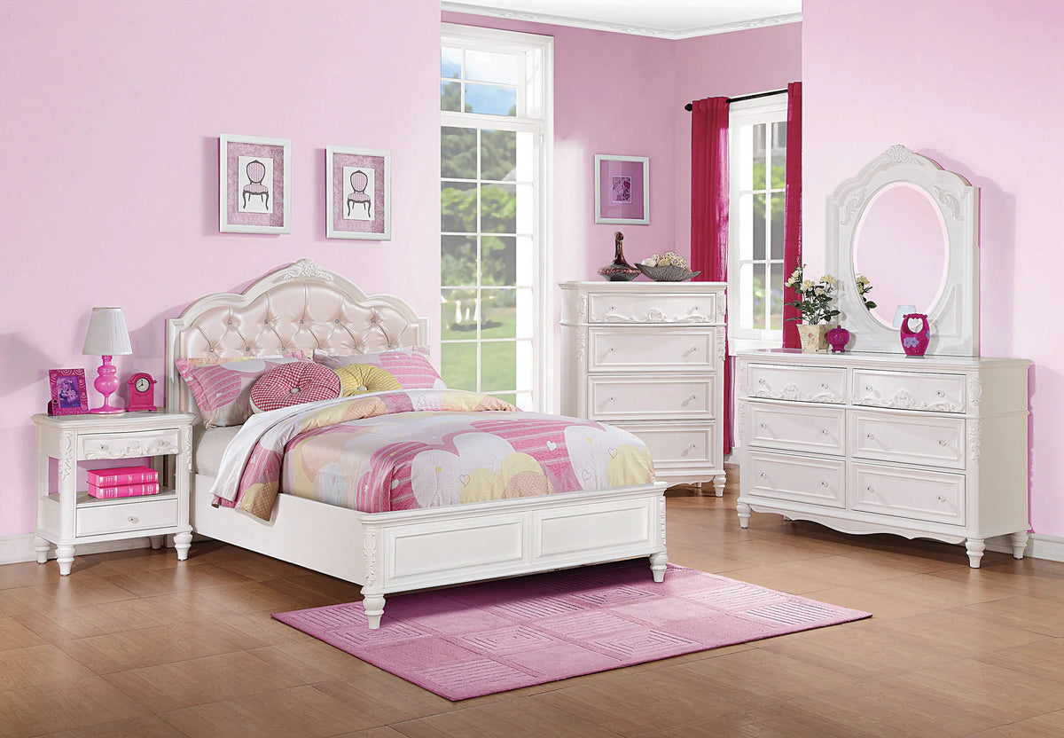 Caroline Full Upholstered Panel Bed Pink And White 4PC Set - SET4PC400720F Pie's Variety Store