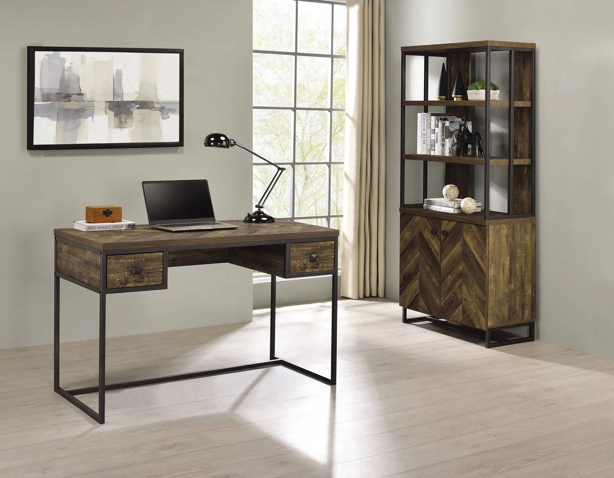 Millbrook 2-Door Bookcase Rustic Oak Herringbone And Gunmetal - 882093 Pie's Variety Store