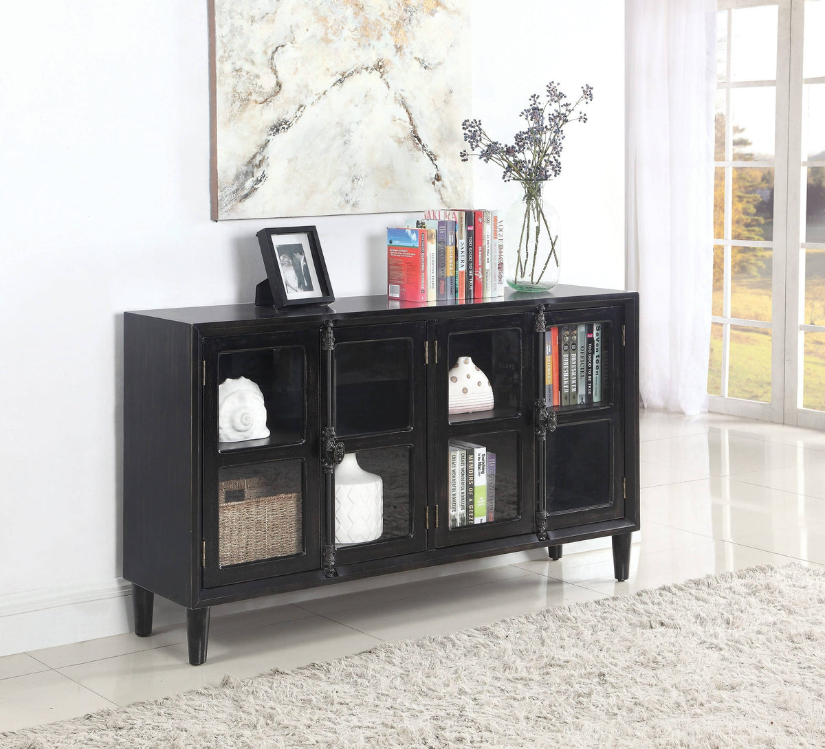 Mapleton 4-Door Accent Cabinet Black - 950780 Pie's Variety Store