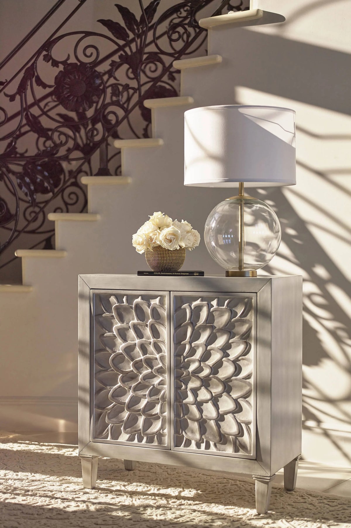 Accent Cabinet With Floral Carved Door White - 953347 Pie's Variety Store