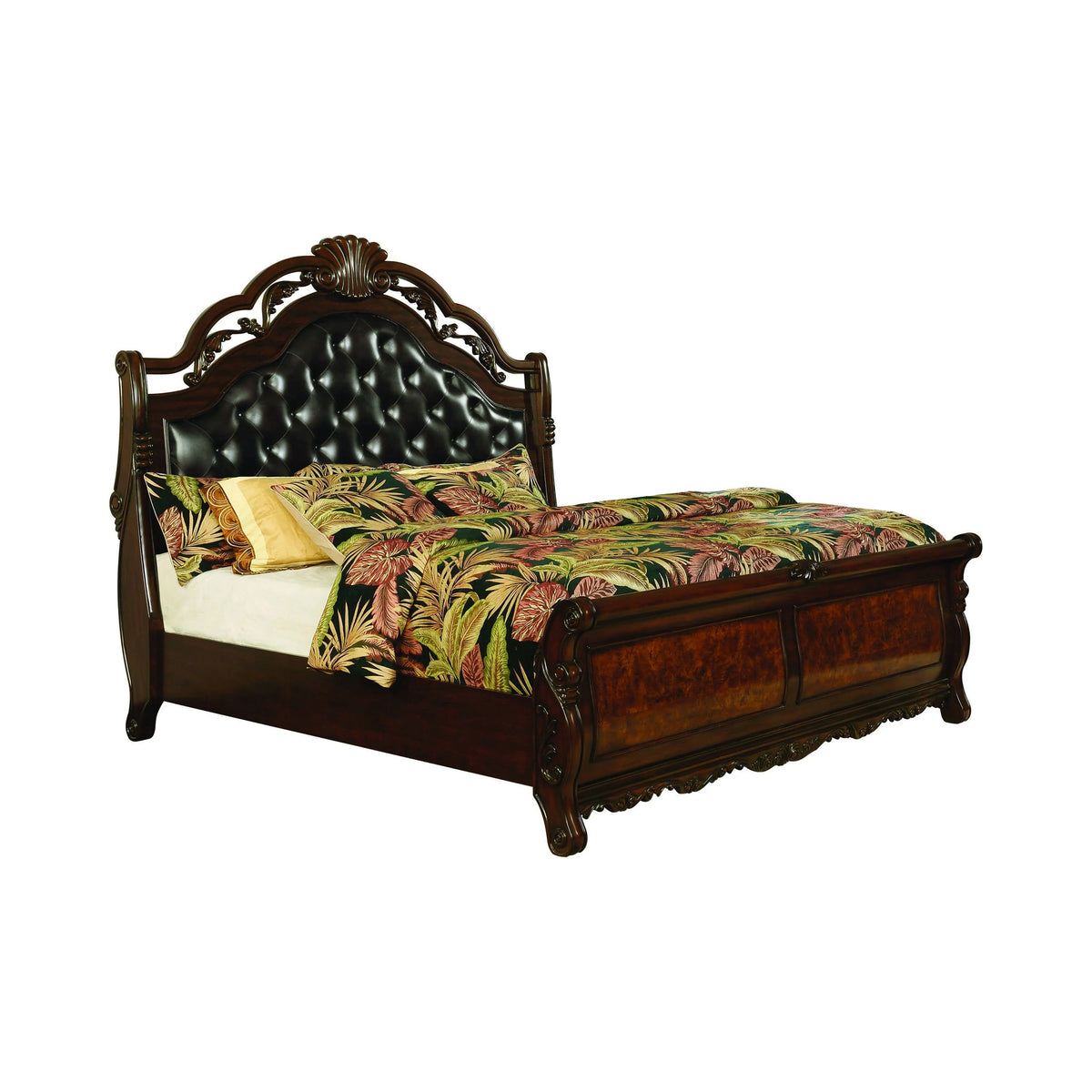 Exeter Eastern King Tufted Upholstered Sleigh Bed (Dark Burl) - 222751KE coastmega