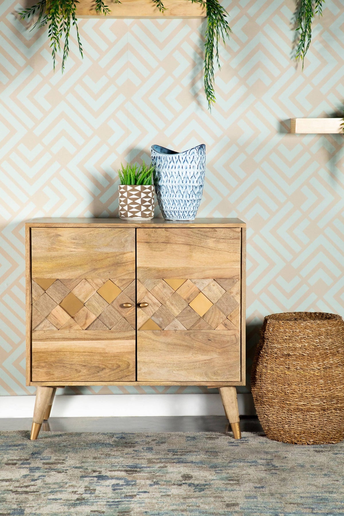 Checkered Pattern 2-Door Accent Cabinet Natural - 953459 Pie's Variety Store