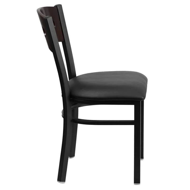 HERCULES Series Black 3 Circle Back Metal Restaurant Chair - Walnut Wood Back