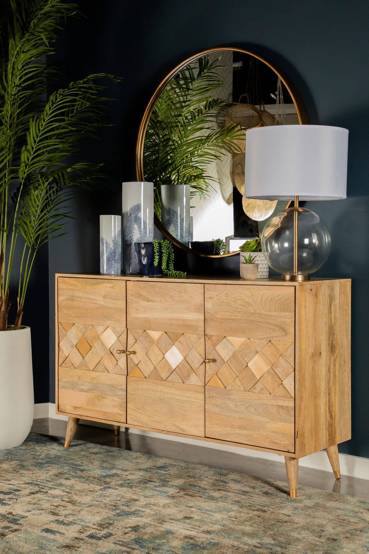 Checkered Pattern 3-Door Accent Cabinet Natural - 953460 Pie's Variety Store