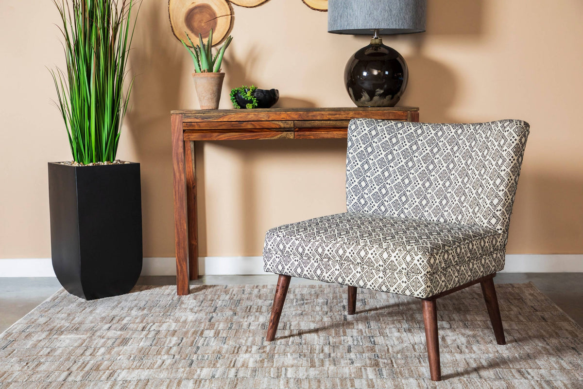 Upholstered Accent Chair With Wooden Leg Black And White - 905502 Pie's Variety Store