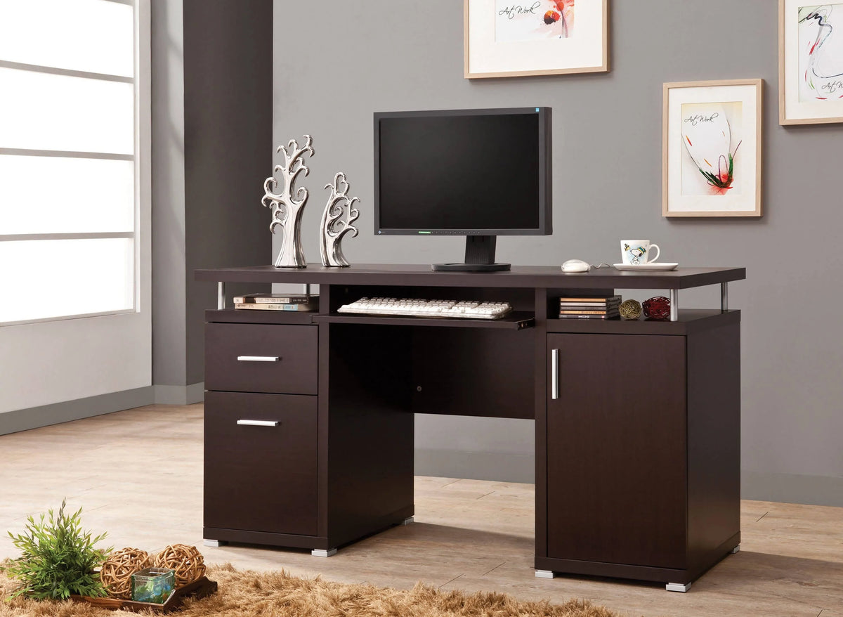 Tracy 2-Drawer Computer Desk Cappuccino - 800107 Pie's Variety Store