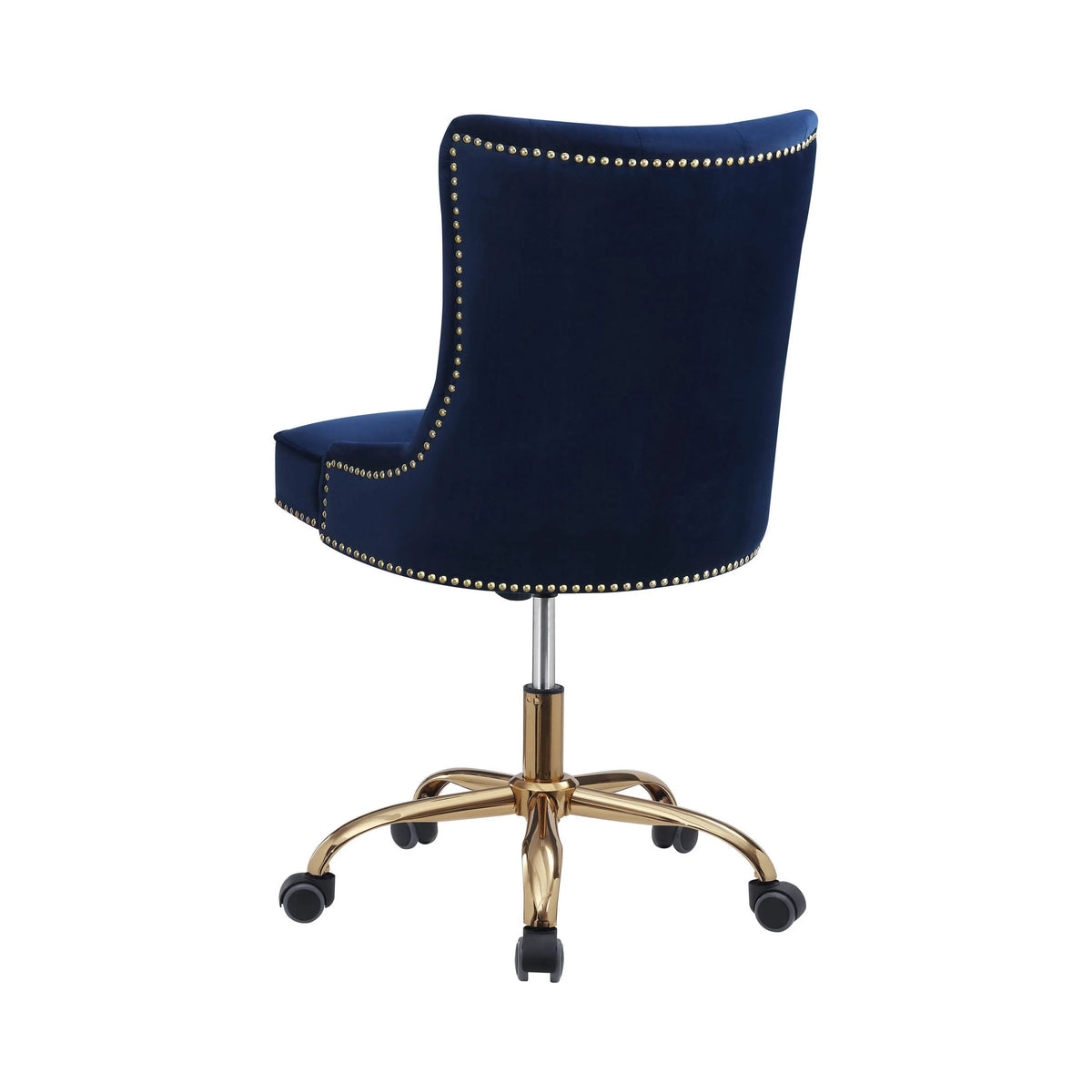 Upholstered Office Chair With Nailhead Blue And Brass this chair is complete with built-in casters and swivel functionality for versatile ease of movement 801984 Pie's Variety Store