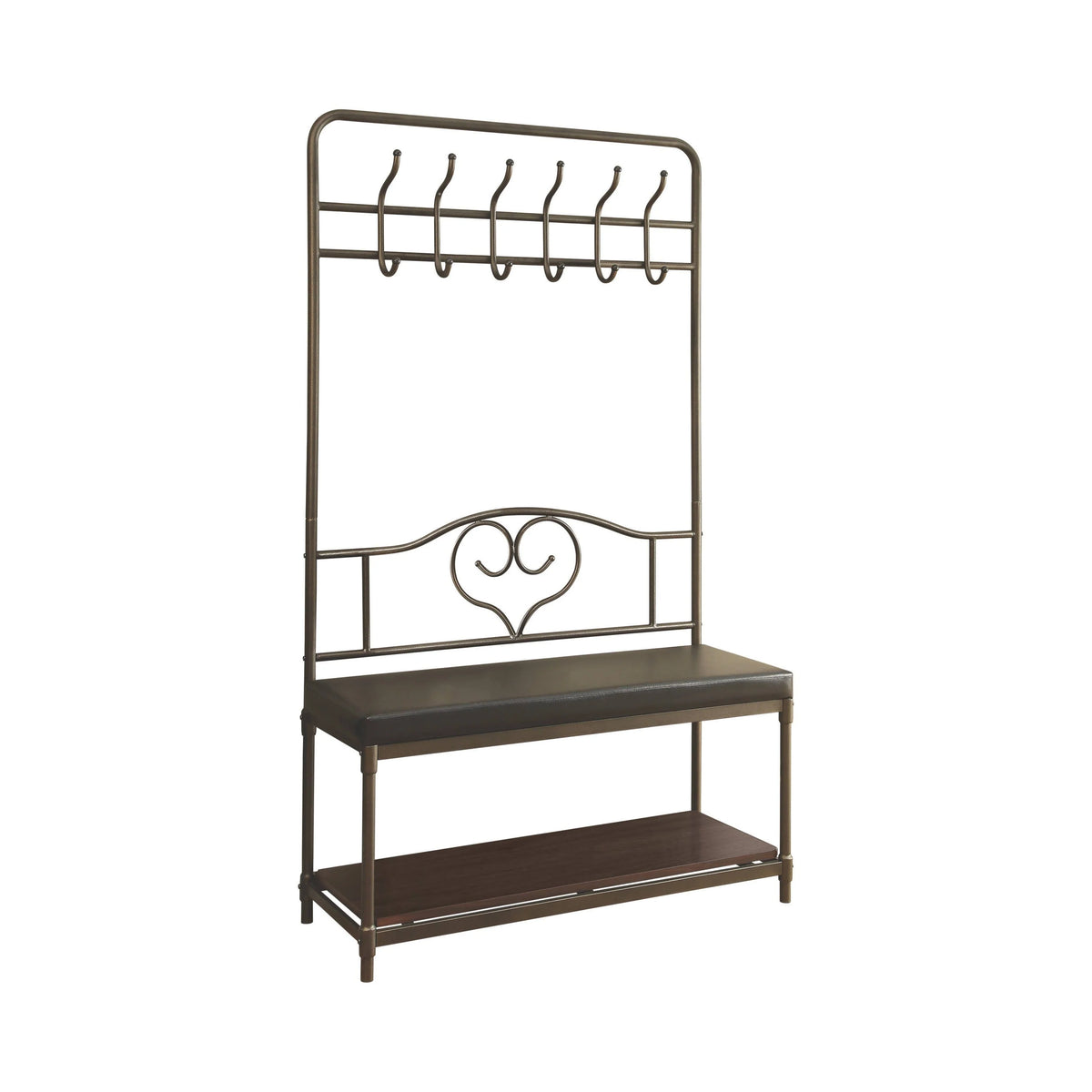 Hall Tree With 6-Hook Dark Walnut And Dark Bronze - 900932 Pie's Variety Store
