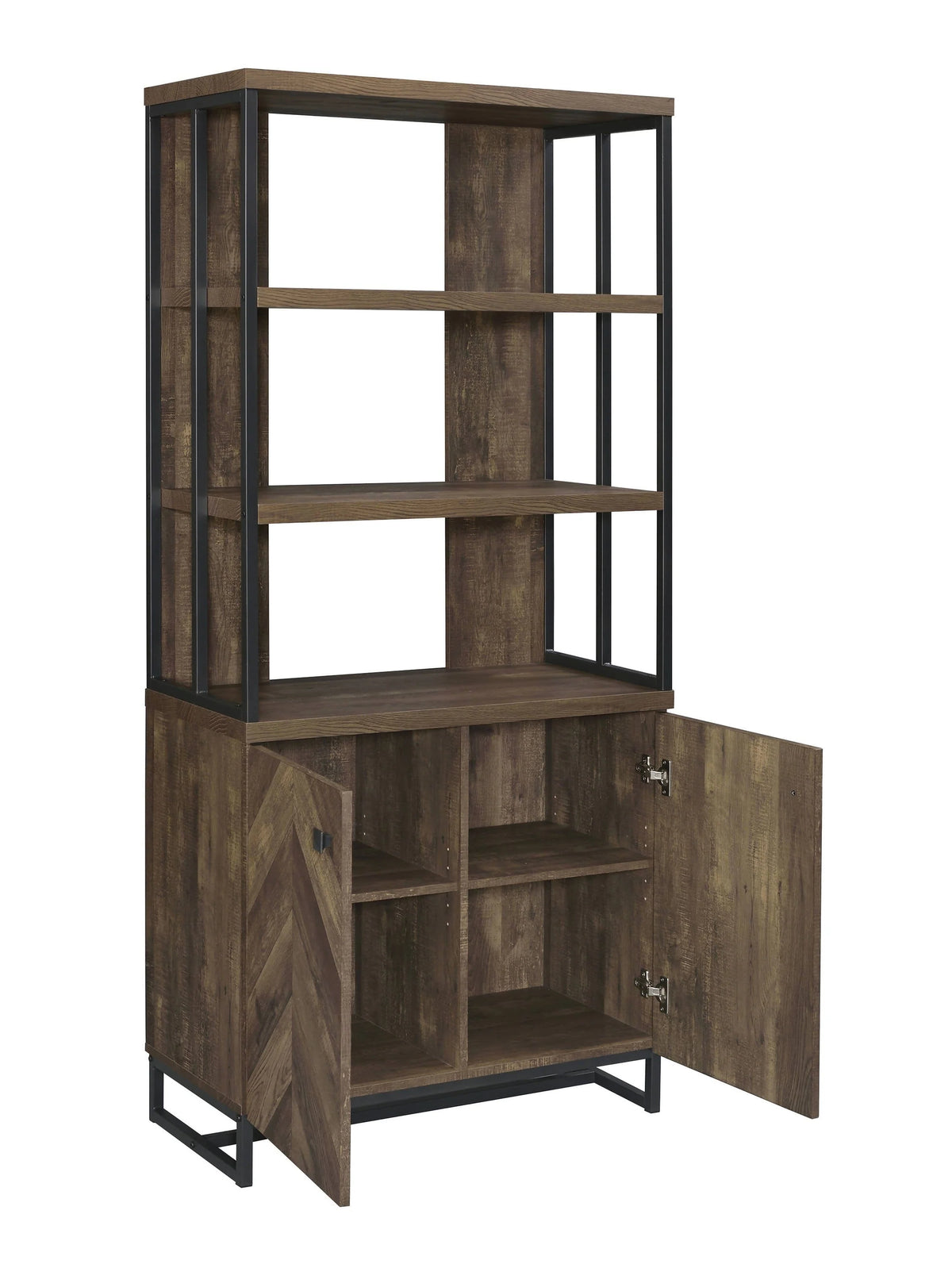 Millbrook 2-Door Bookcase Rustic Oak Herringbone And Gunmetal - 882093 Pie's Variety Store