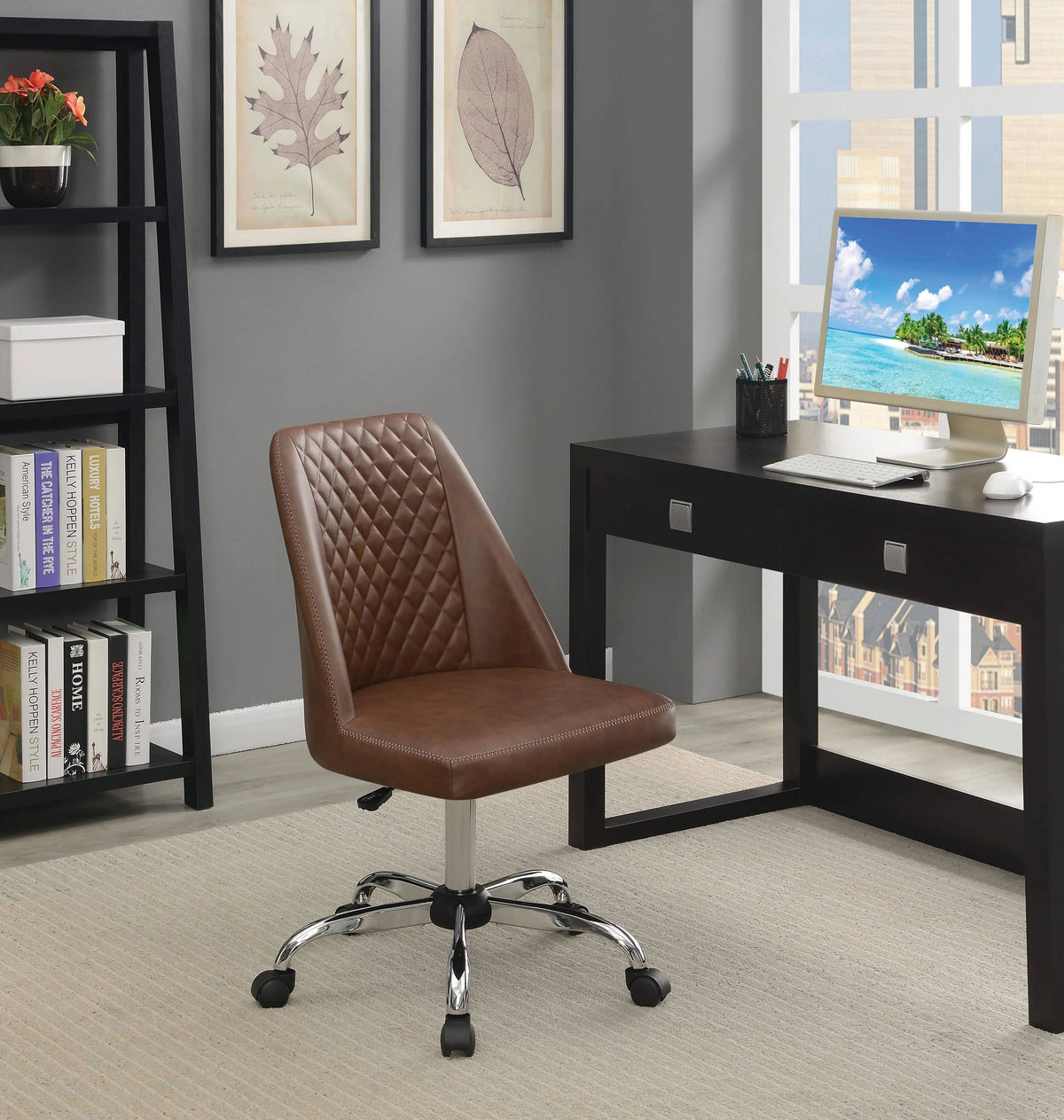 Upholstered Tufted Back Office Chair Grey And Chrome -this stylish chair in a modern home office for comfort and versatility. 881196 Pie's Variety Store