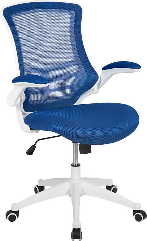 Mid-Back Mesh Swivel Ergonomic Task Office Chair with White Frame and Flip-Up Arms - BL-X-5M-WH-BK-GG / BL-X-5M-WH-BLUE-GG / BL-X-5M-WH-GY-GG / BL-X-5M-WH-TAN-GG / BL-X-5M-WH-WH-GG ADRIAN'S ELECTRONICS