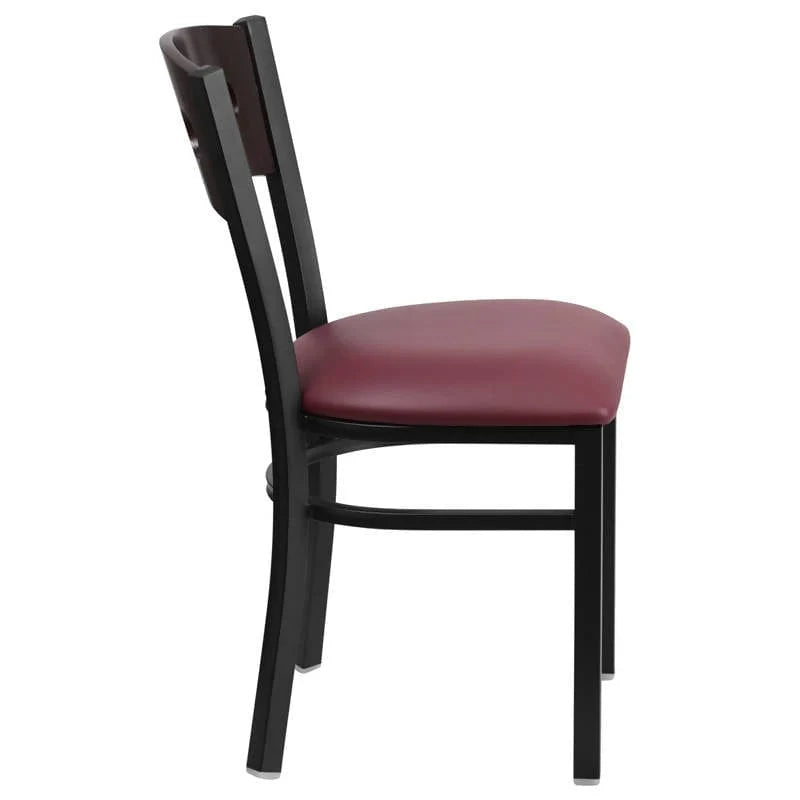 HERCULES Series Black 3 Circle Back Metal Restaurant Chair - Walnut Wood Back