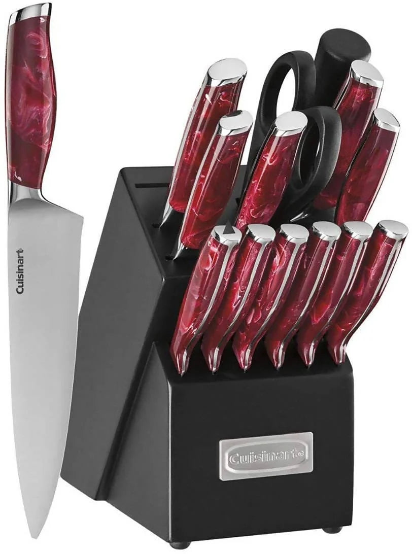 Cuisinart 15pc Red Marble Style Cutlery Block Set - CU-C77MB-15PR Elegant AccScents