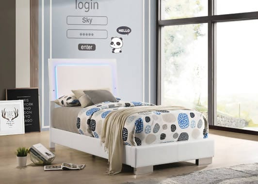Felicity Twin Panel Bed With LED Lighting Glossy White - 203500T Pie's Variety Store