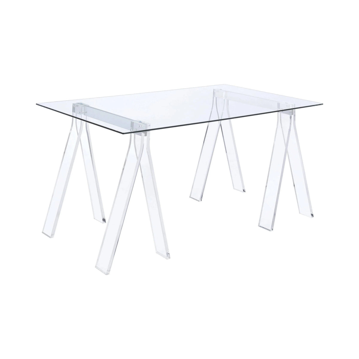 Amaturo Writing Desk With Glass Top Clear Sawhorse design is ideal for designers and architects or writers with a flurry of upcoming deadlines.- 801535 Pie's Variety Store