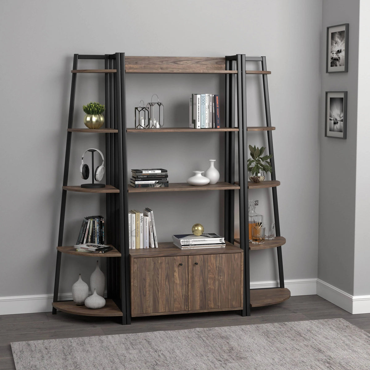 Jacksonville 5-Tier Corner Bookcase Aged Walnut ideal for smaller rooms