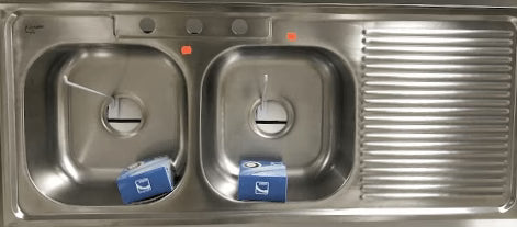 Double Basin Sink with Double Waste Disposable and Side Drain Board (Right Side) 48" X 20" X 6"- AUGH010 MEGA