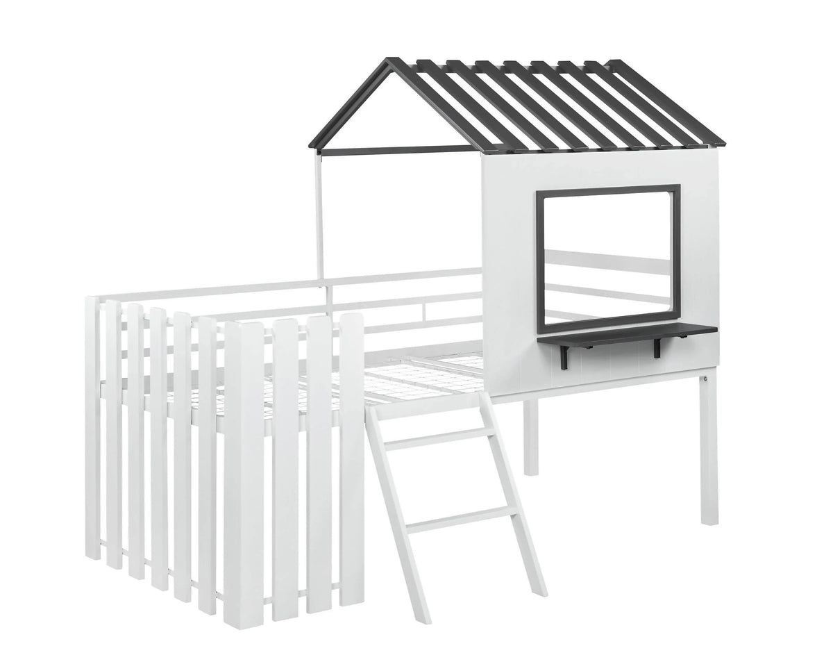 Timber House-Designed Twin Loft Bed White And Gunmetal - 409464T A-Z Store Nadia