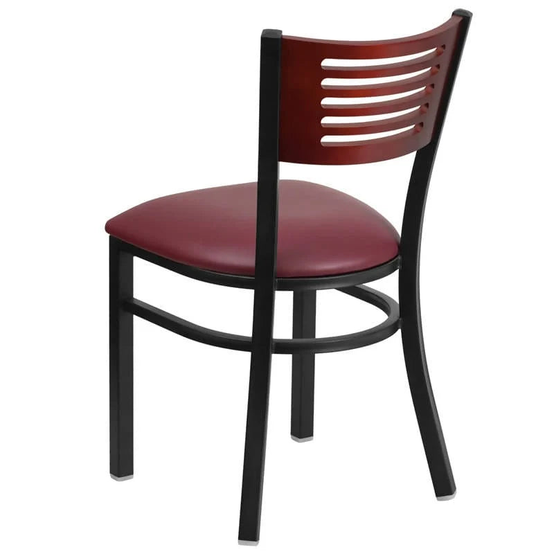 HERCULES Series Black Slat Back Metal Restaurant Chair - Mahogany Wood Back