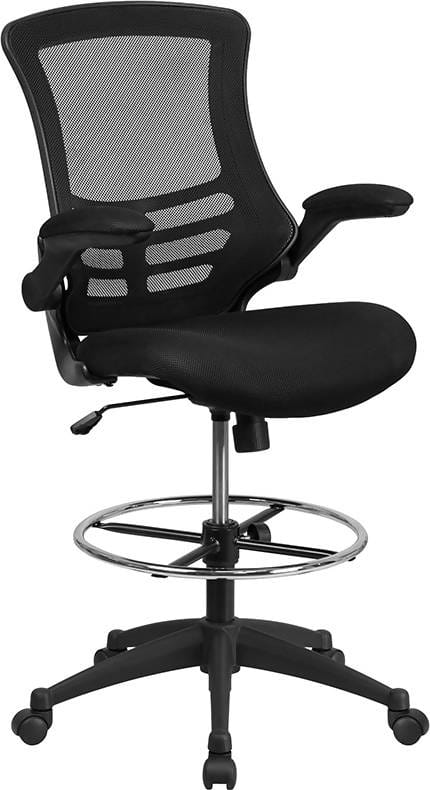 Mid-Back Mesh Ergonomic Drafting Chair with Adjustable Foot Ring and Flip-Up Arms - BL-X-5M-D-BLUE-GG / BL-X-5M-D-DKGY-GG / BL-X-5M-D-GG / BL-X-5M-D-RED-GG / BL-X-5M-D-WH-GG ADRIAN'S ELECTRONICS