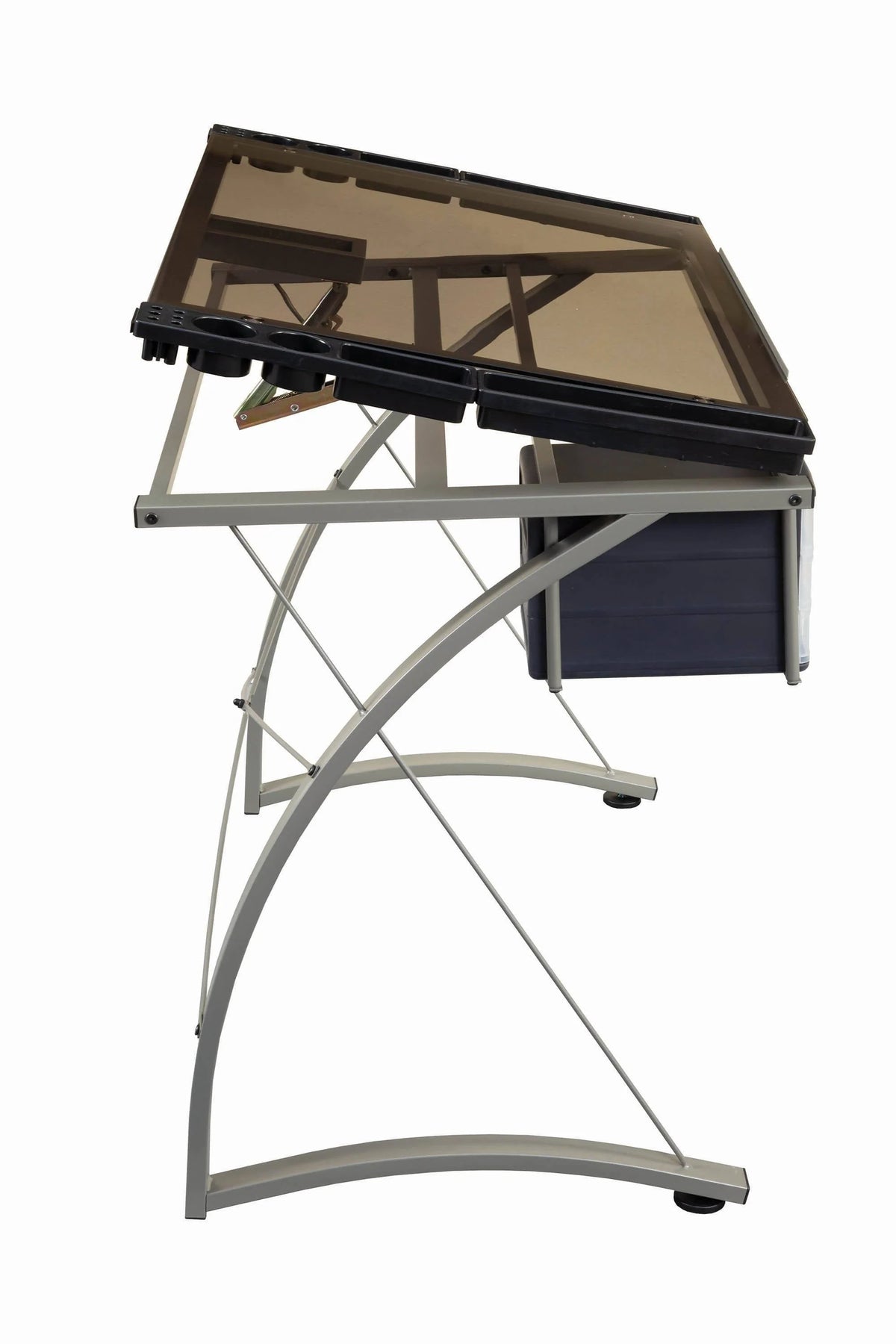 Melo Drafting Desk With 3-Drawer Champagne Find space to stash essentials in a pencil ledge
