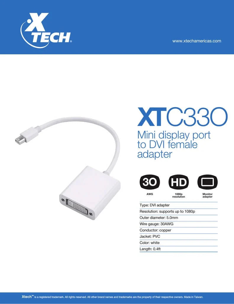 Xtech XTC 330 Mini Disp to DVI-798302167384 Hannah Frederick
