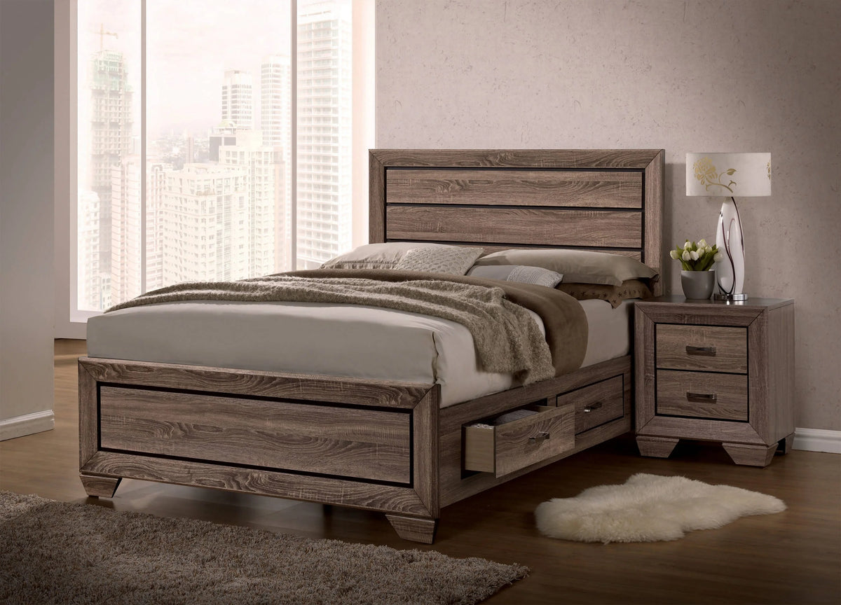 Kauffman Eastern King Storage Bed Washed Taupe - 204190KE Pie's Variety Store