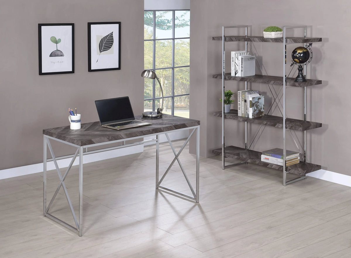 Grimma 4-Shelf Bookcase Rustic Grey Herringbone - 802613 Pie's Variety Store