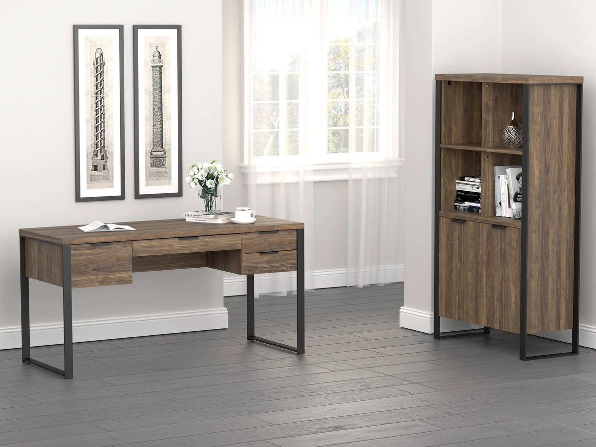 Pattinson 4-Drawer Writing Desk Aged Walnut And Gunmetal - 803371 Pie's Variety Store