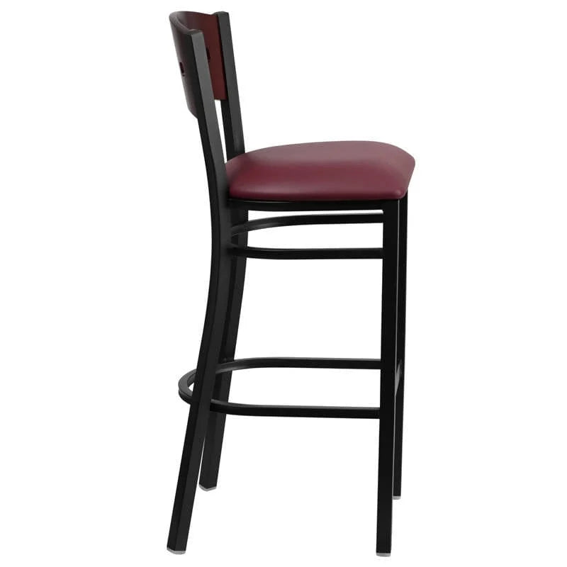 HERCULES Series Black 4 Square Back Metal Restaurant Barstool - Mahogany Wood Back