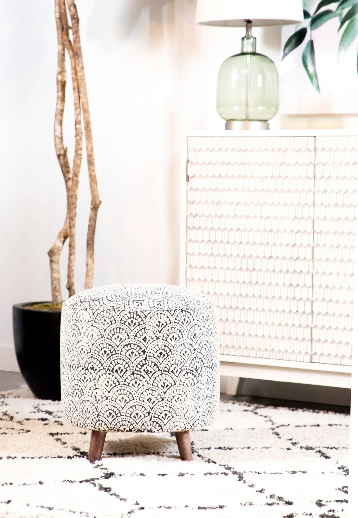 Round Upholstered Accent Stool Cream And Black - 915414 Pie's Variety Store