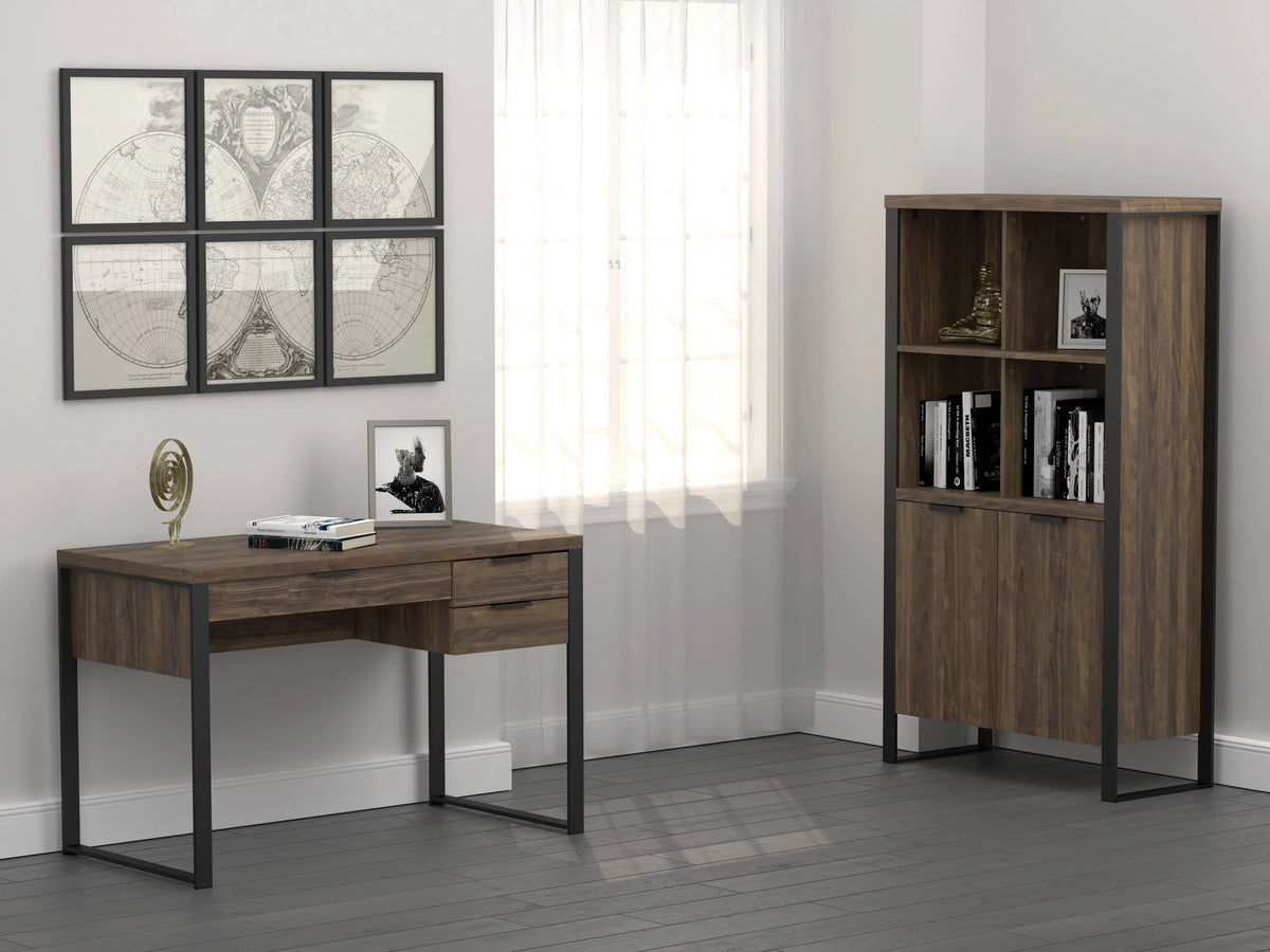 Pattinson 3-Drawer Writing Desk Aged Walnut And Gunmetal - 803370 Pie's Variety Store