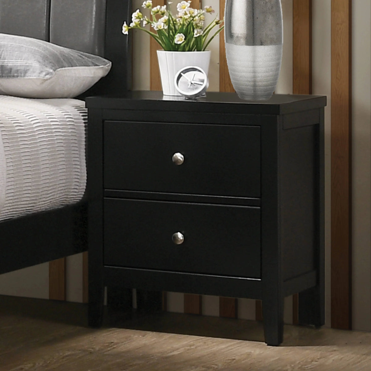 Carlton 2-Drawer Rectangular Nightstand Black - 215862 Pie's Variety Store