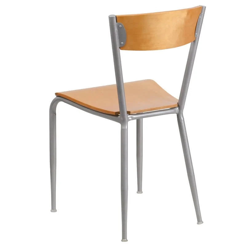 Invincible Series Silver Metal Restaurant Chair - Natural Wood Back & Seat [XU-DG-60217-NAT-GG] Pie's Variety Store