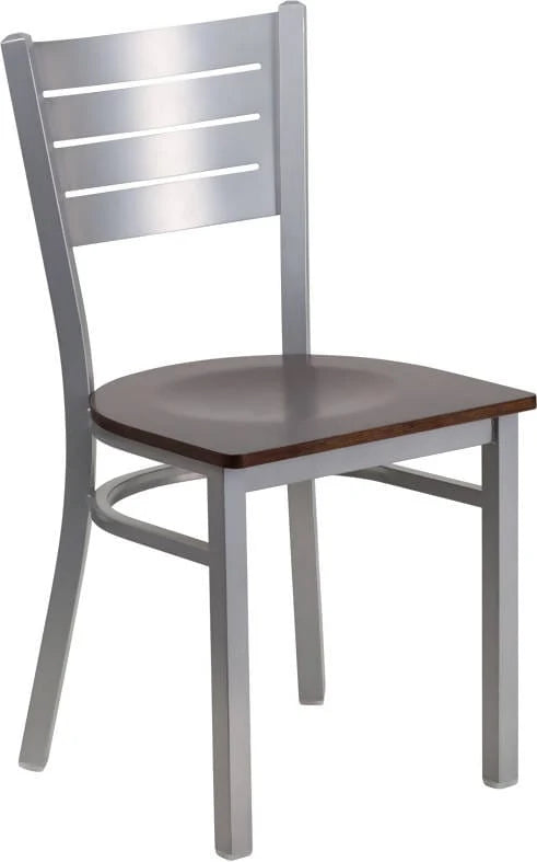 HERCULES Series Silver Slat Back Metal Restaurant Chair - Cherry Wood Seat [XU-DG-60401-CHYW-GG] Pie's Variety Store