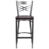 HERCULES Series Clear Coated ''X'' Back Metal Restaurant Barstool - Cherry Wood Seat [XU-6F8B-CLR-BAR-CHYW-GG] Pie's Variety Store
