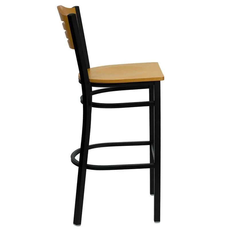 HERCULES Series Black Slat Back Metal Restaurant Barstool - Natural Wood Back & Seat [XU-DG-6H3B-SLAT-BAR-NATW-GG] Pie's Variety Store