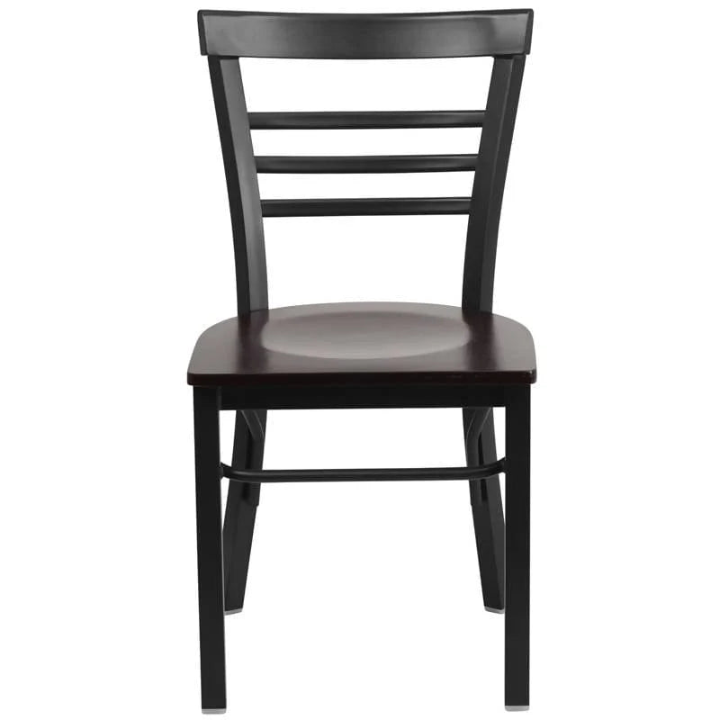 HERCULES Series Black Three-Slat Ladder Back Metal Restaurant Chair - Cherry Wood Seat [XU-DG6Q6B1LAD-CHYW-GG] Pie's Variety Store