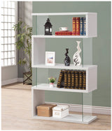 4-Tier Bookcase Black & Clear  / White & Clear  - With Striking Zig-Zag Designed. Made with MDF and engineered veneer