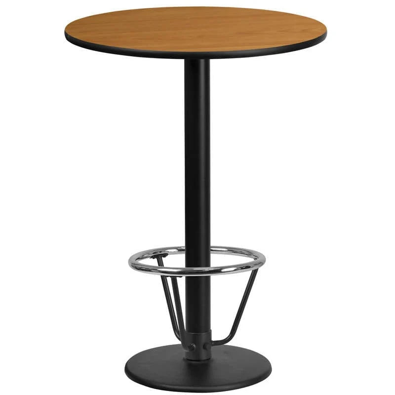 24'' Round Black Laminate Table Top with 18'' Round Bar Height Table Base and Foot Ring [XU-RD-24-BLKTB-TR18B-3CFR-GG] Fl Furniture