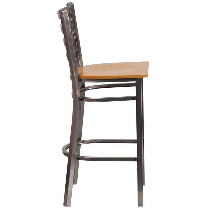 HERCULES Series Clear Coated Ladder Back Metal Restaurant Barstool - Cherry Wood Seat [XU-DG697BLAD-CLR-BAR-CHYW-GG] Pie's Variety Store
