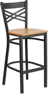 HERCULES Series Black ''X'' Back Metal Restaurant Barstool - Cherry Wood Seat [XU-6F8BXBK-BAR-CHYW-GG] Pie's Variety Store