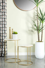 2-Piece Round Marble Top Nesting Tables White And Gold - 935849 Pie's Variety Store