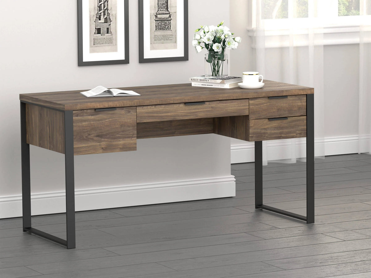 Pattinson 4-Drawer Writing Desk Aged Walnut And Gunmetal - 803371 Pie's Variety Store